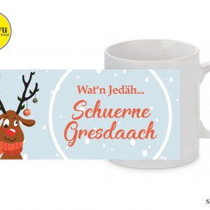 Siegerländer Weihnachts-Tasse Schürne Gresdaach Motiv Hirsch