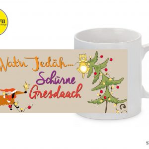 Siegerländer Weihnachts-Tasse Schürne Gresdaach Motiv Dackel