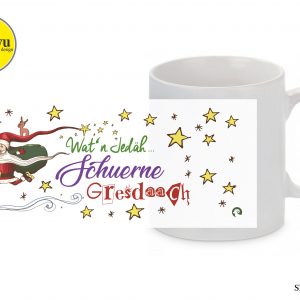 Siegerländer Weihnachts-Tasse Schürne Gresdaach Motiv Nikolaus weiss