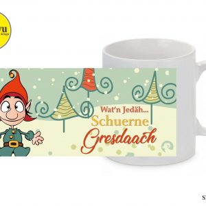 Siegerländer Weihnachts-Tasse Schürne Gresdaach Motiv Wichtel